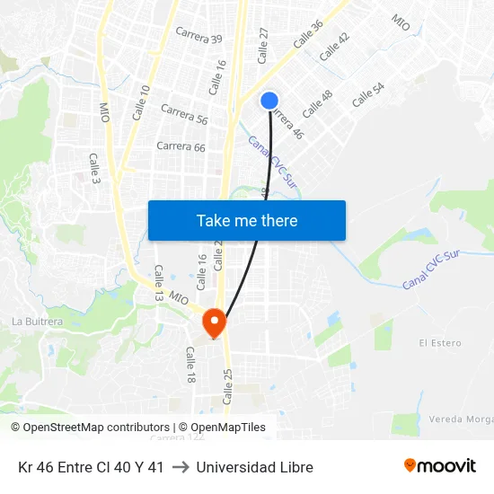 Kr 46 Entre Cl 40 Y 41 to Universidad Libre map