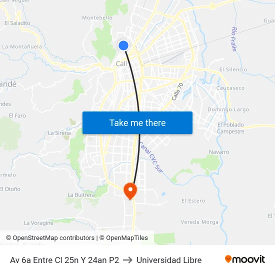 Av 6a Entre Cl 25n Y 24an P2 to Universidad Libre map