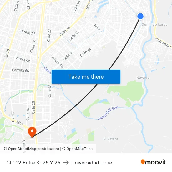 Cl 112 Entre Kr 25 Y 26 to Universidad Libre map