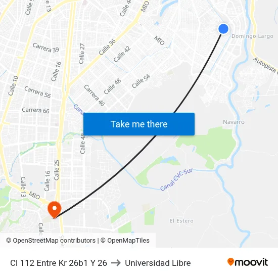 Cl 112 Entre Kr 26b1 Y 26 to Universidad Libre map
