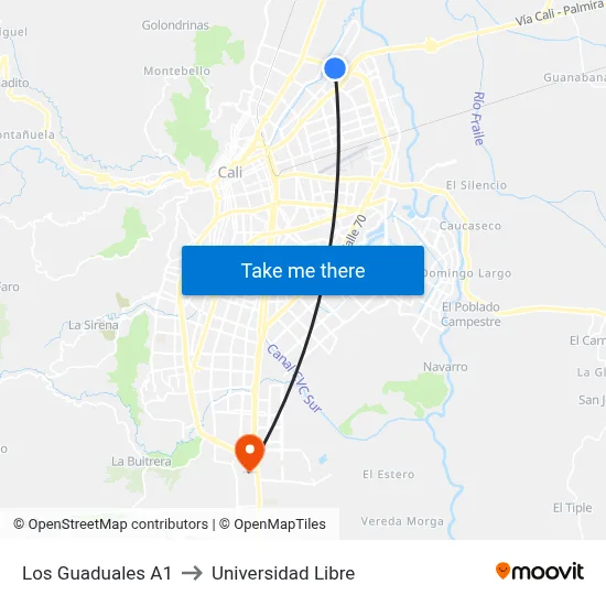 Los Guaduales A1 to Universidad Libre map