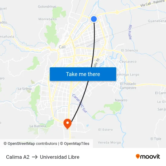 Calima A2 to Universidad Libre map