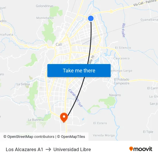 Los Alcazares A1 to Universidad Libre map