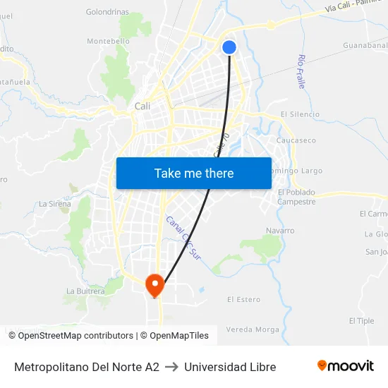 Metropolitano Del Norte A2 to Universidad Libre map