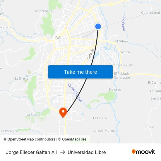 Jorge Eliecer Gaitan A1 to Universidad Libre map