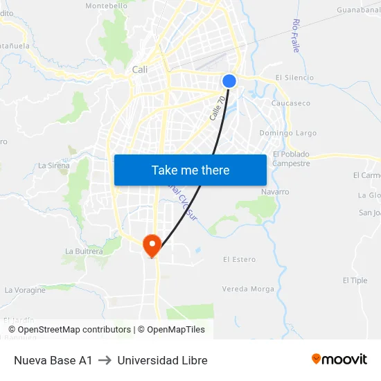 Nueva Base A1 to Universidad Libre map