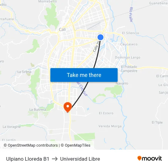 Ulpiano Lloreda B1 to Universidad Libre map