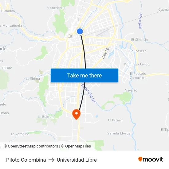 Piloto Colombina to Universidad Libre map