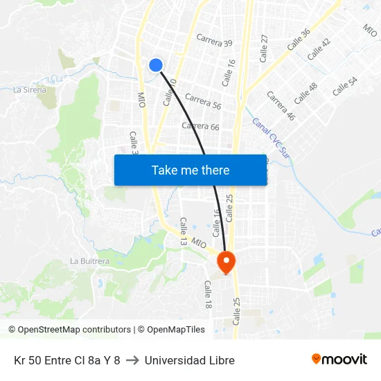 Kr 50 Entre Cl 8a Y 8 to Universidad Libre map
