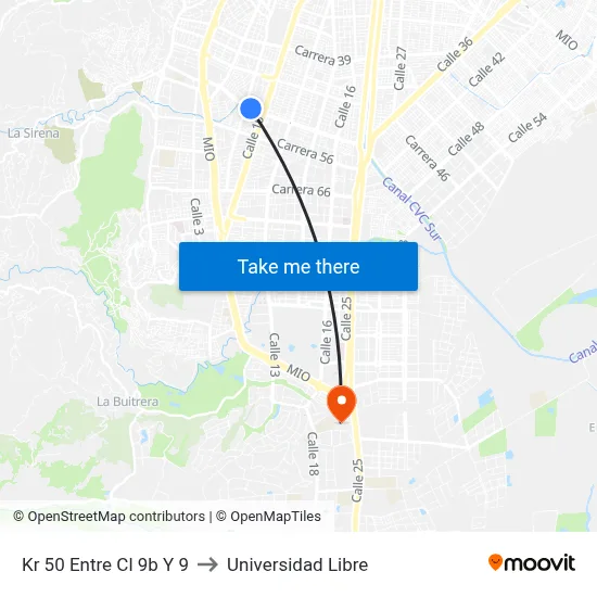 Kr 50 Entre Cl 9b Y 9 to Universidad Libre map