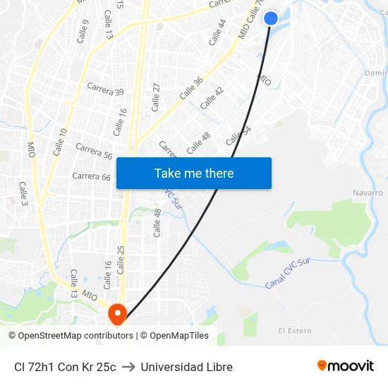 Cl 72h1 Con Kr 25c to Universidad Libre map