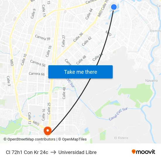 Cl 72h1 Con Kr 24c to Universidad Libre map