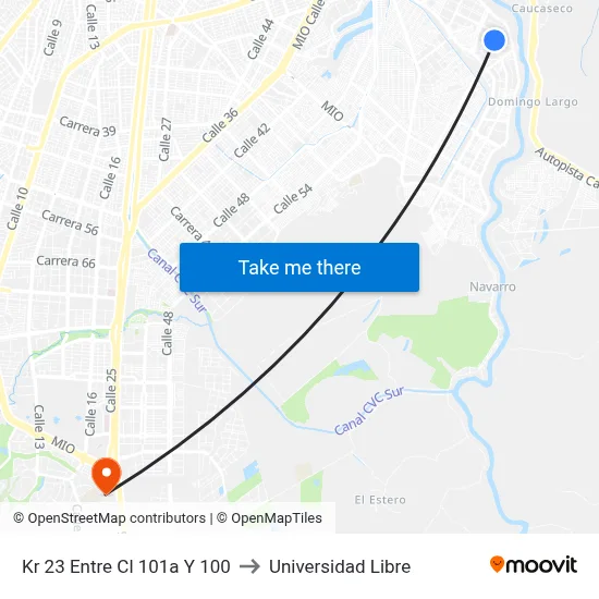 Kr 23 Entre Cl 101a Y 100 to Universidad Libre map