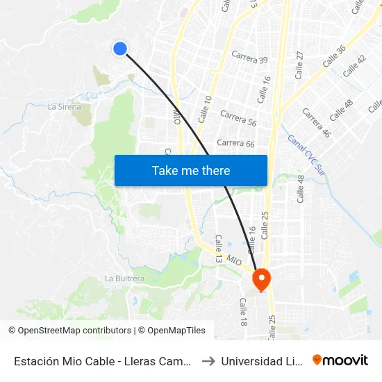 Estación Mio Cable - Lleras Camargo to Universidad Libre map