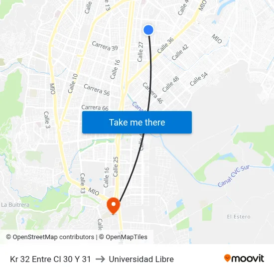 Kr 32 Entre Cl 30 Y 31 to Universidad Libre map