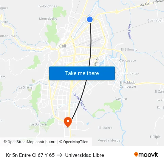 Kr 5n Entre Cl 67 Y 65 to Universidad Libre map