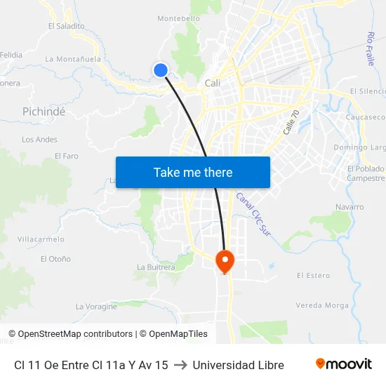 Cl 11 Oe Entre Cl 11a Y Av 15 to Universidad Libre map