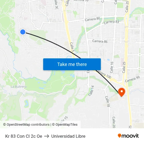 Kr 83 Con Cl 2c Oe to Universidad Libre map