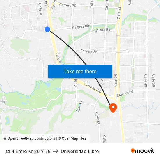 Cl 4 Entre Kr 80 Y 78 to Universidad Libre map