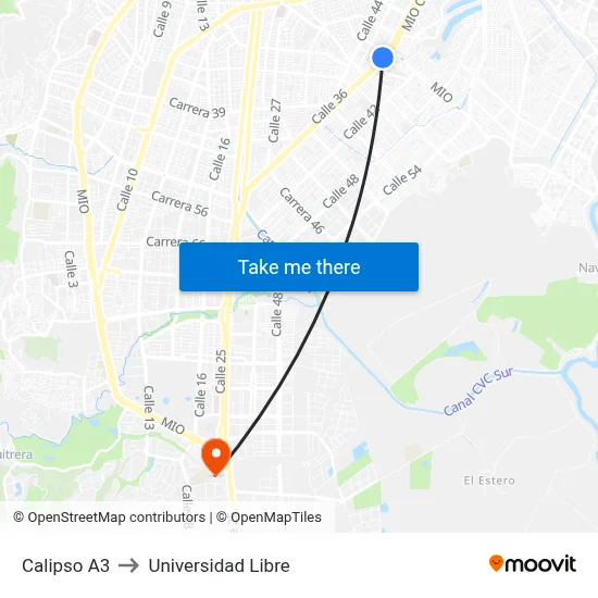Calipso A3 to Universidad Libre map