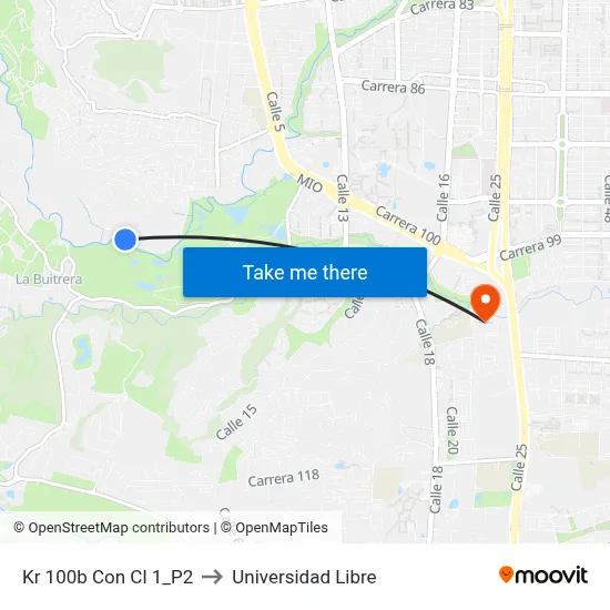 Kr 100b Con Cl 1_P2 to Universidad Libre map