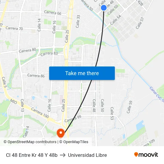 Cl 48 Entre Kr 48 Y 48b to Universidad Libre map