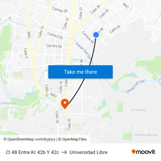 Cl 48 Entre Kr 42b Y 42c to Universidad Libre map