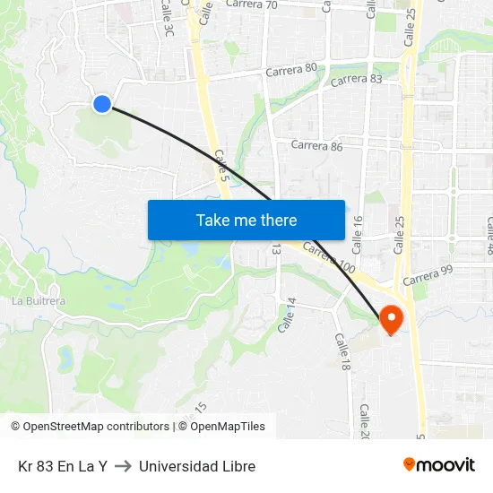 Kr 83 En La Y to Universidad Libre map