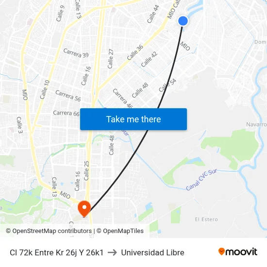 Cl 72k Entre Kr 26j Y 26k1 to Universidad Libre map