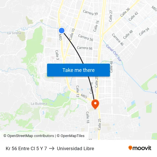 Kr 56 Entre Cl 5 Y 7 to Universidad Libre map