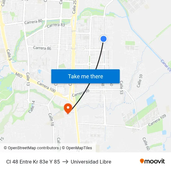 Cl 48 Entre Kr 83e Y 85 to Universidad Libre map