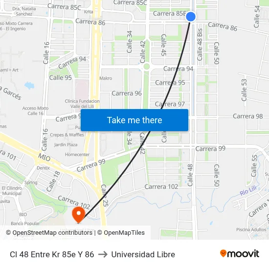 Cl 48 Entre Kr 85e Y 86 to Universidad Libre map