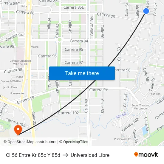 Cl 56 Entre Kr 85c Y 85d to Universidad Libre map