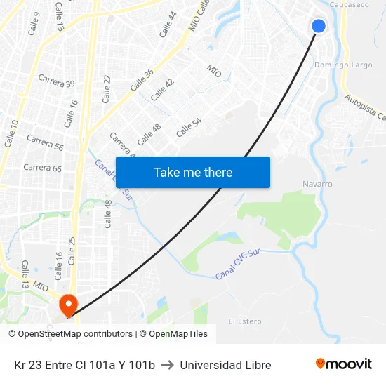 Kr 23 Entre Cl 101a Y 101b to Universidad Libre map