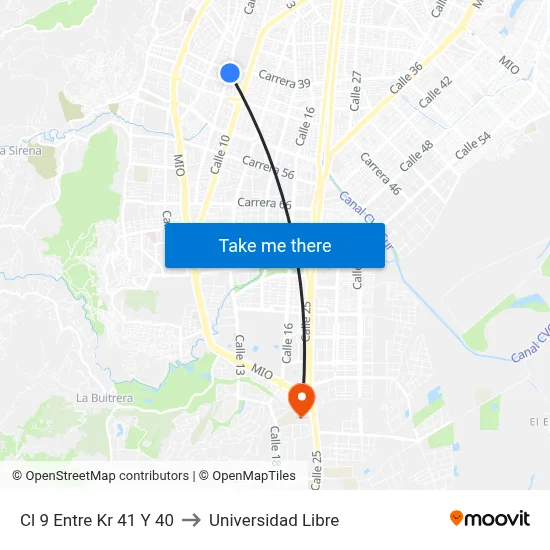Cl 9 Entre Kr 41 Y 40 to Universidad Libre map