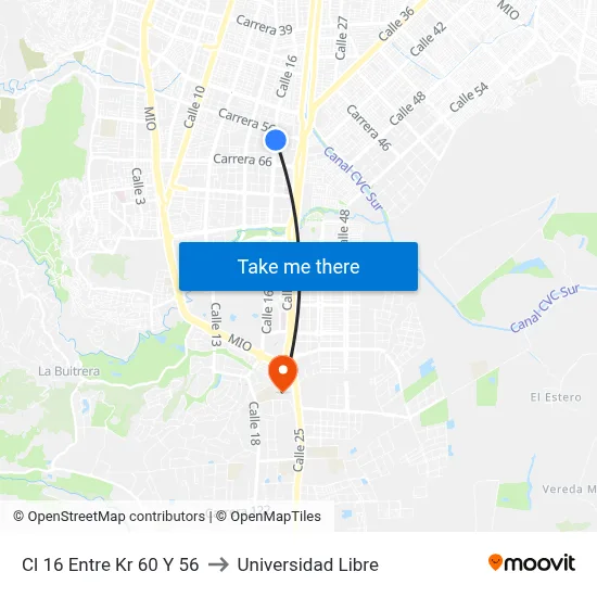 Cl 16 Entre Kr 60 Y 56 to Universidad Libre map