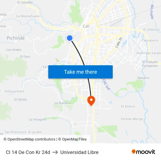 Cl 14 Oe Con Kr 24d to Universidad Libre map