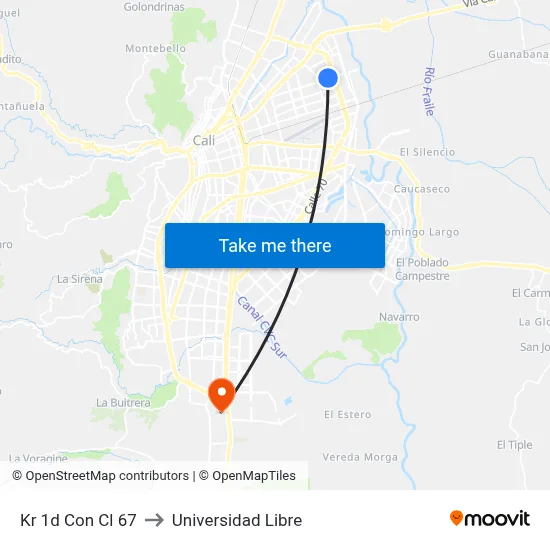 Kr 1d Con Cl 67 to Universidad Libre map
