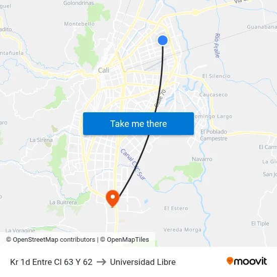 Kr 1d Entre Cl 63 Y 62 to Universidad Libre map