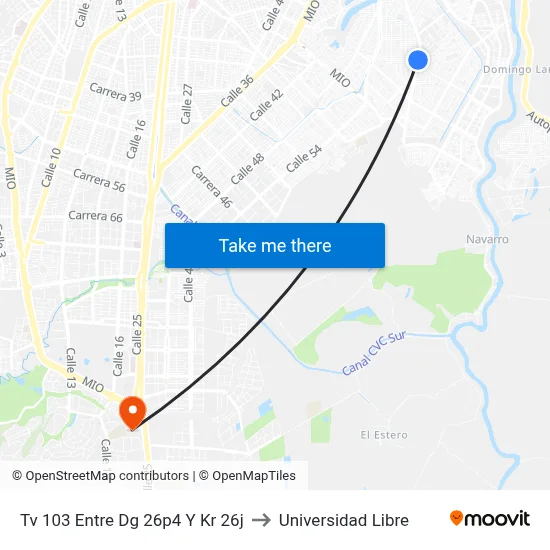 Tv 103 Entre Dg 26p4 Y Kr 26j to Universidad Libre map