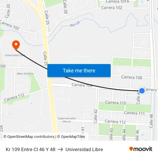 Kr 109 Entre Cl 46 Y 48 to Universidad Libre map