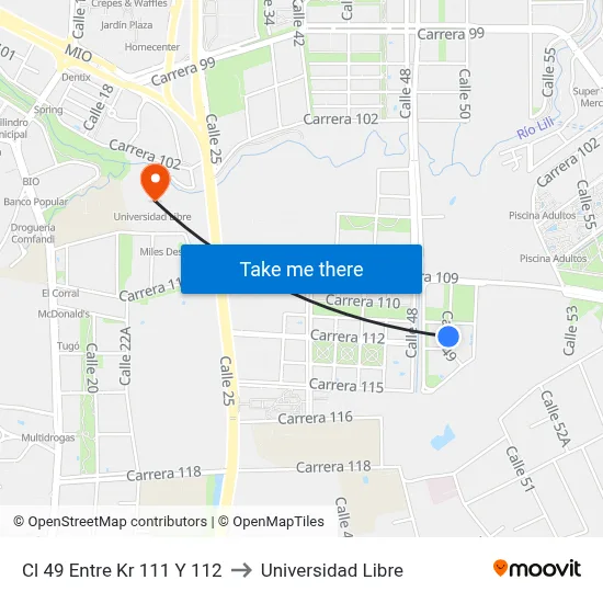 Cl 49 Entre Kr 111 Y 112 to Universidad Libre map