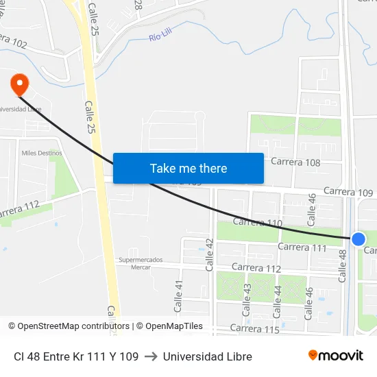 Cl 48 Entre Kr 111 Y 109 to Universidad Libre map