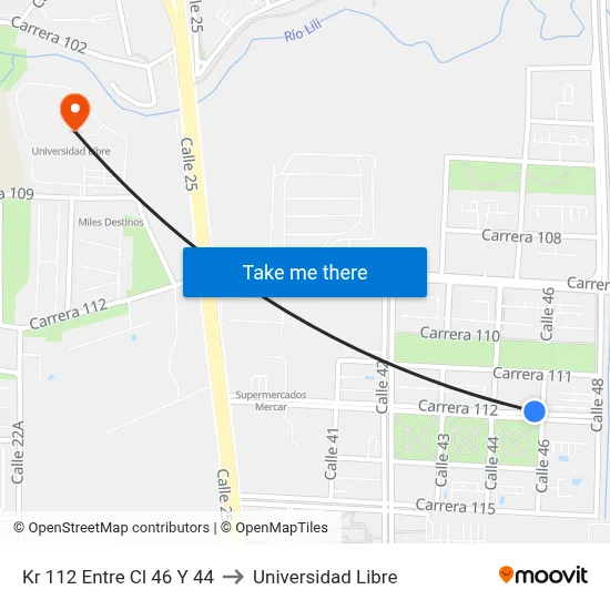 Kr 112 Entre Cl 46 Y 44 to Universidad Libre map