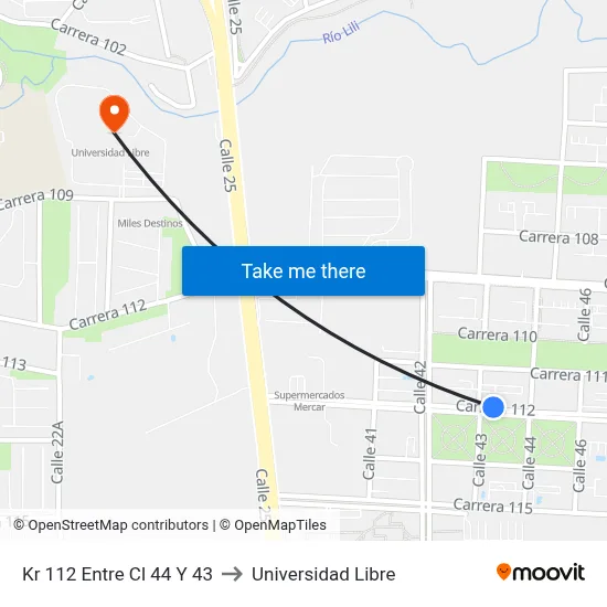 Kr 112 Entre Cl 44 Y 43 to Universidad Libre map