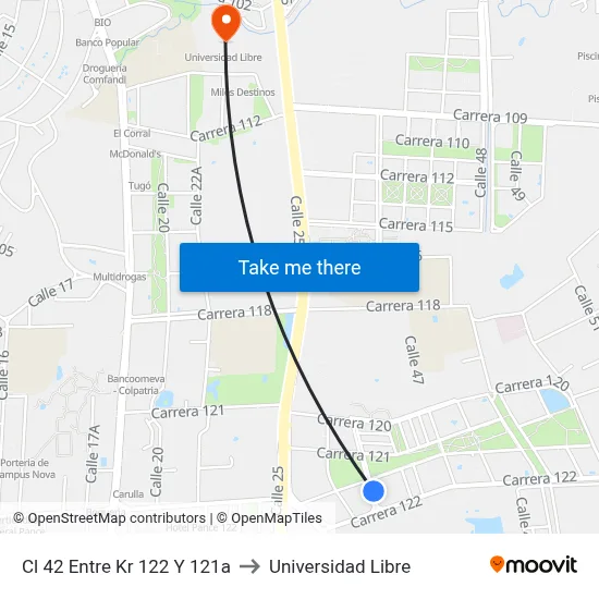 Cl 42 Entre Kr 122 Y 121a to Universidad Libre map