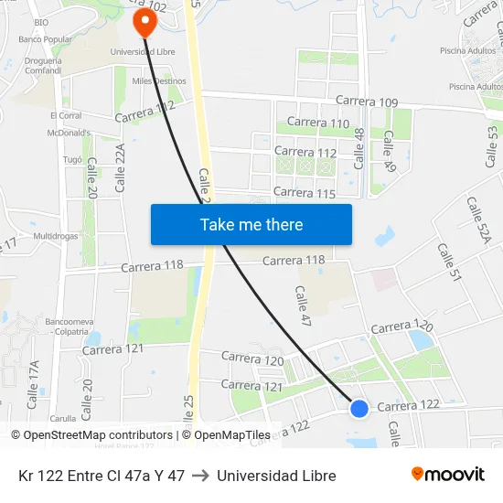 Kr 122 Entre Cl 47a Y 47 to Universidad Libre map