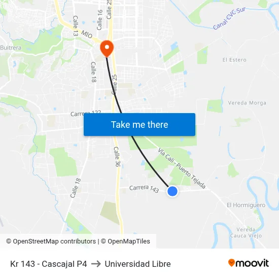 Kr 143 - Cascajal P4 to Universidad Libre map