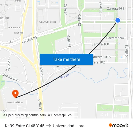 Kr 99 Entre Cl 48 Y 45 to Universidad Libre map