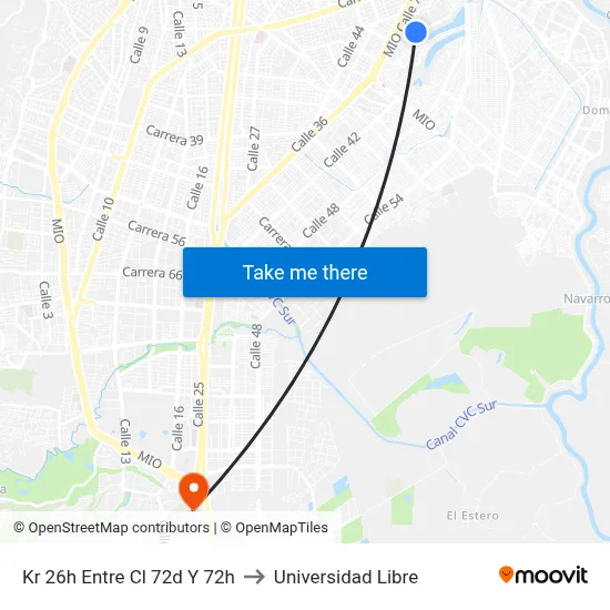 Kr 26h Entre Cl 72d Y 72h to Universidad Libre map